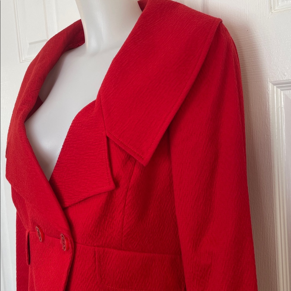 Ellen Tracy Solid Vibrant Red Double Breasted Lon… - image 2